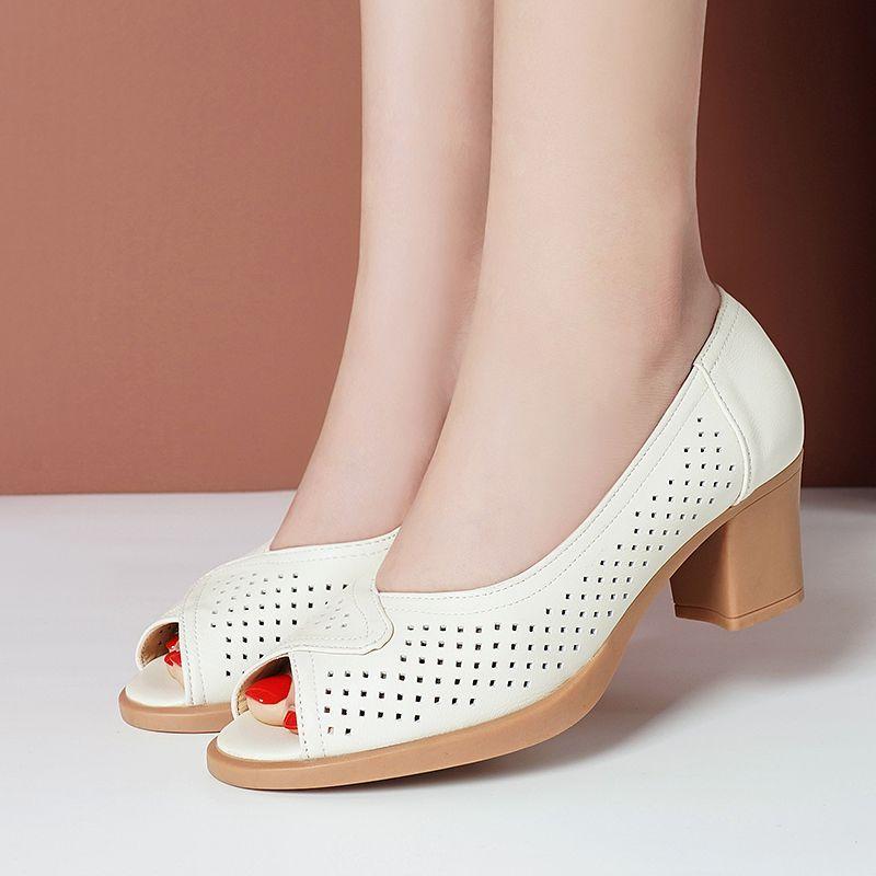 Sandali da donna carini con punta aperta in morbida pelle verniciata di alta qualità, modello slip-on, tacco quadrato estivo, scarpe da donna cool ab782