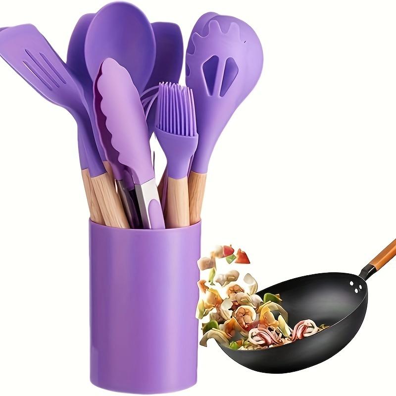 12pcs Set of Multi-color Silicone Wooden Handle Kitchenware Set Non Stick Pot Spatula and Spoon Cooking Utensils Heat-resistant
