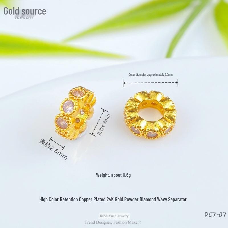 24K Gold Zircon Large Hole Spacer Beads - High Retention Copper Plated Barrel Flower Crown for DIY Bracelets