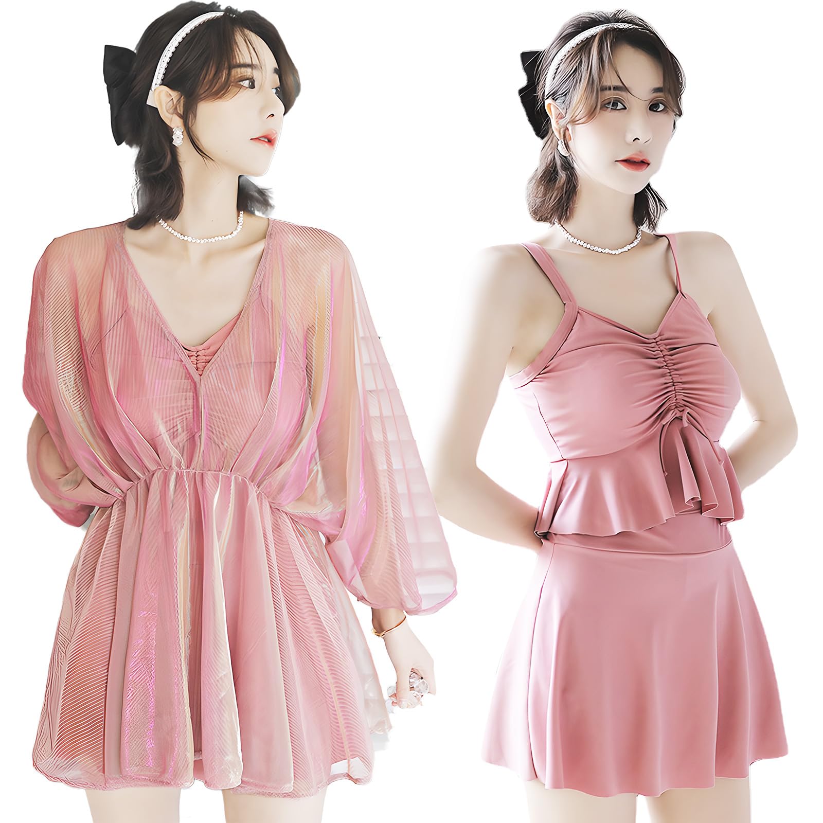 

Популярный Длинный Скромный Кожа Большой Милый Юбка [PORIN] Женский Слитный Купальник, Танкини, Закрывающее тело, Женский Купальник, Набор из 3 предметов, Рукава, Открытость, розовый