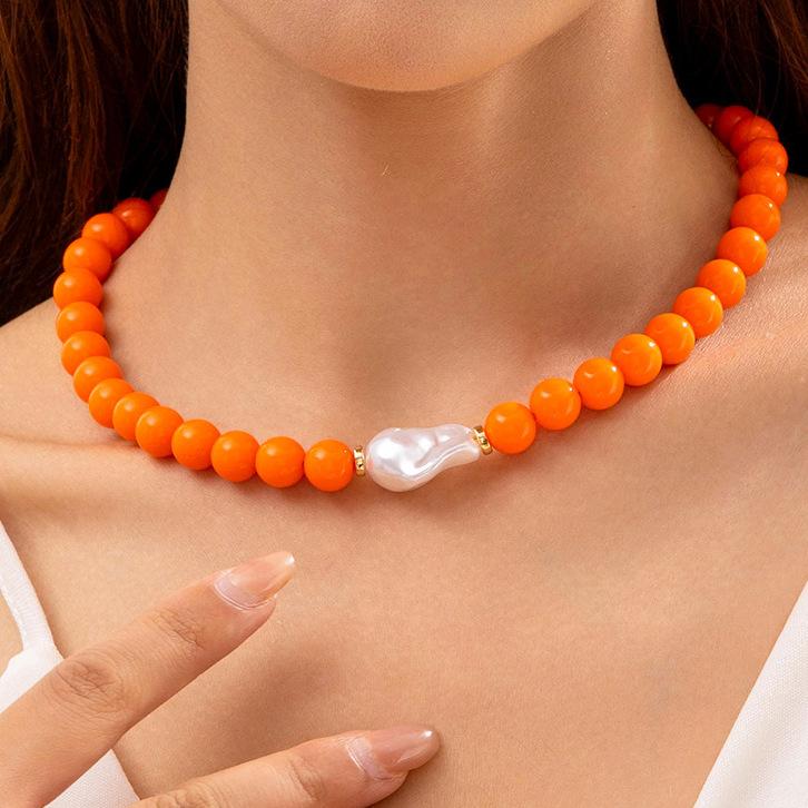 Accessories, simple beaded color bracelet jewelry set, geometric creative special-shaped imitation pearl necklace