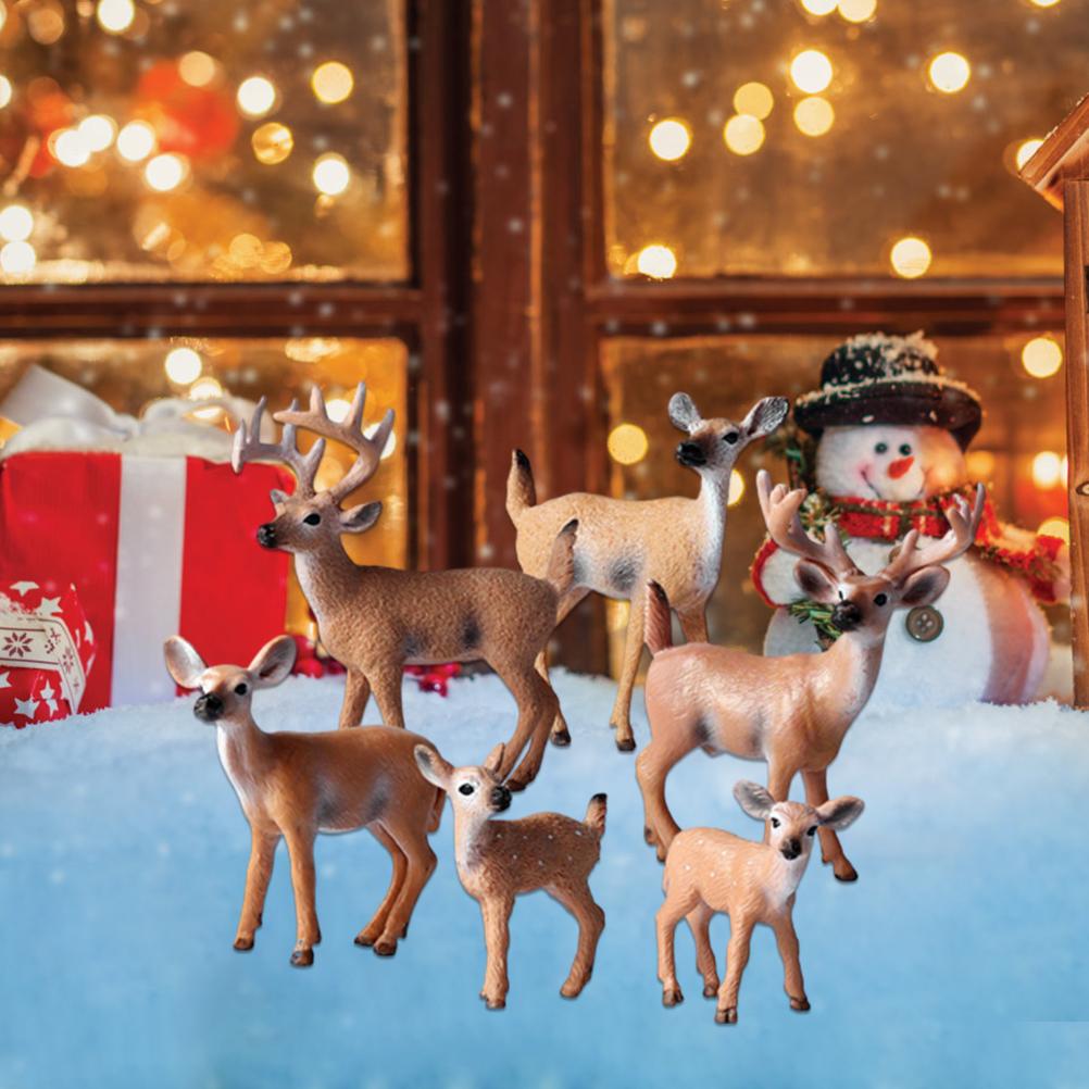 6 Stück Weihnachten Simulation Elch Modell Ornamente Waschbare Cartoon Tiere Bastelornamente Weihnachten Dekoration für Waldparty und Kuchendekoration