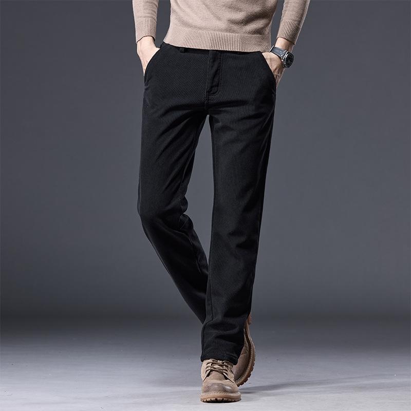 Classic Three Color 2024 Autumn And Winter New Men'S Plush Thick Casual Slim Fit Elastic Warm Long Straight Leg Pants
