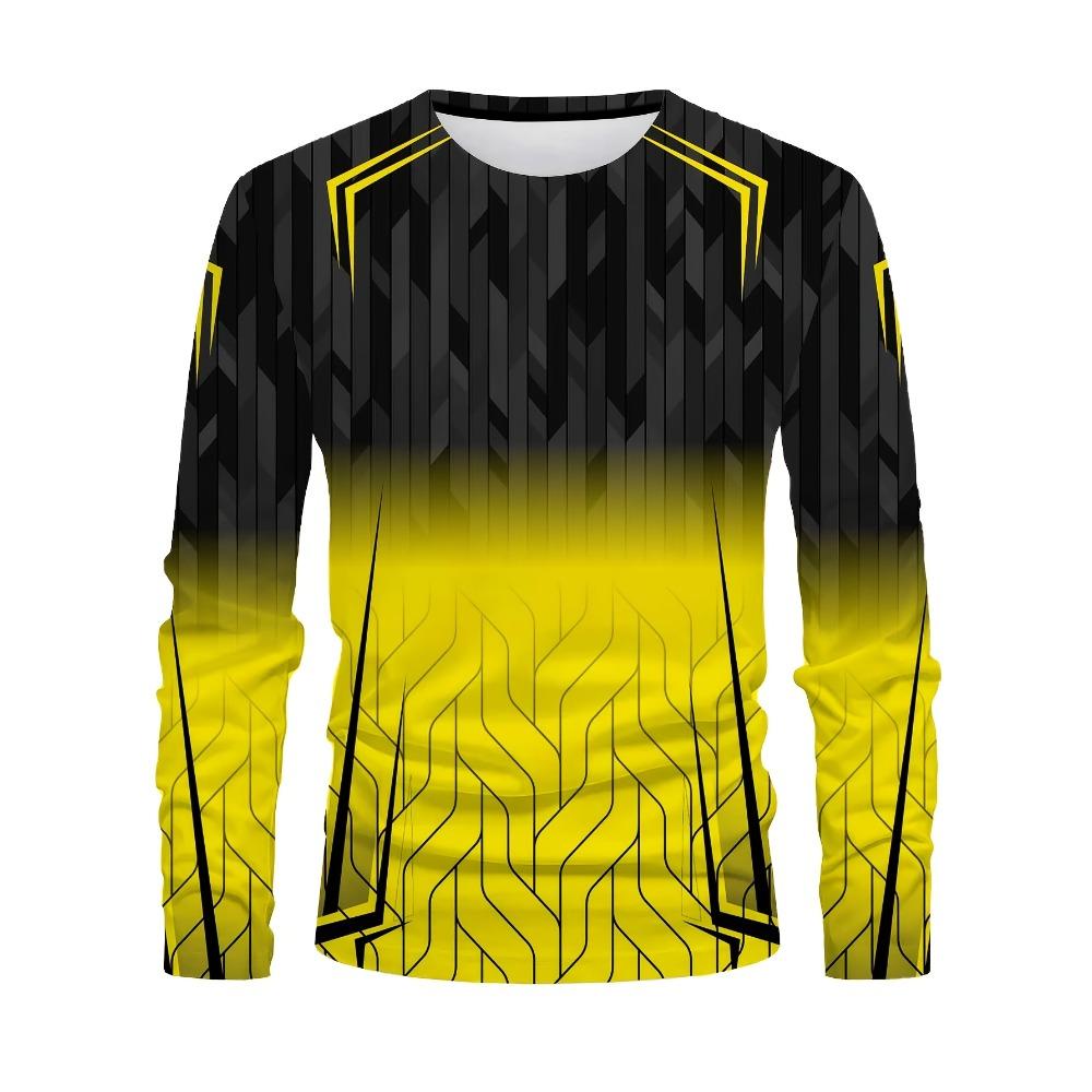 Geometric Pattern Gradual Change Printed Round Neck Long Sleeve T-shirt, Casual Fashion Streetwear