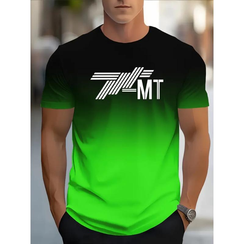 Men's 3D Gradient Solid Color Print T-shirt - Short-sleeved Breathable Polyester Round Neck Casual Streetwear Top