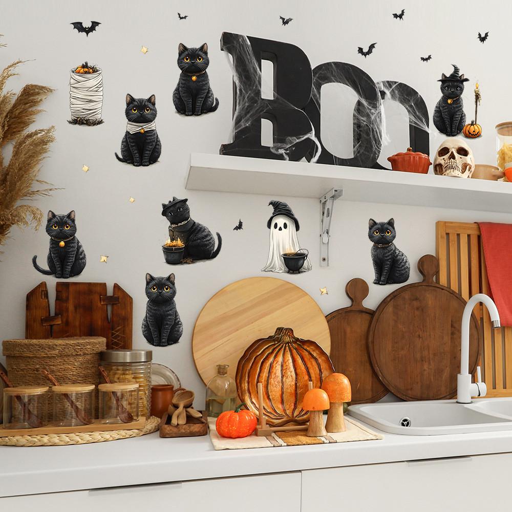 Cute Halloween Black Cat Bat Ghost Bedroom Home Decoration Wall Stickers