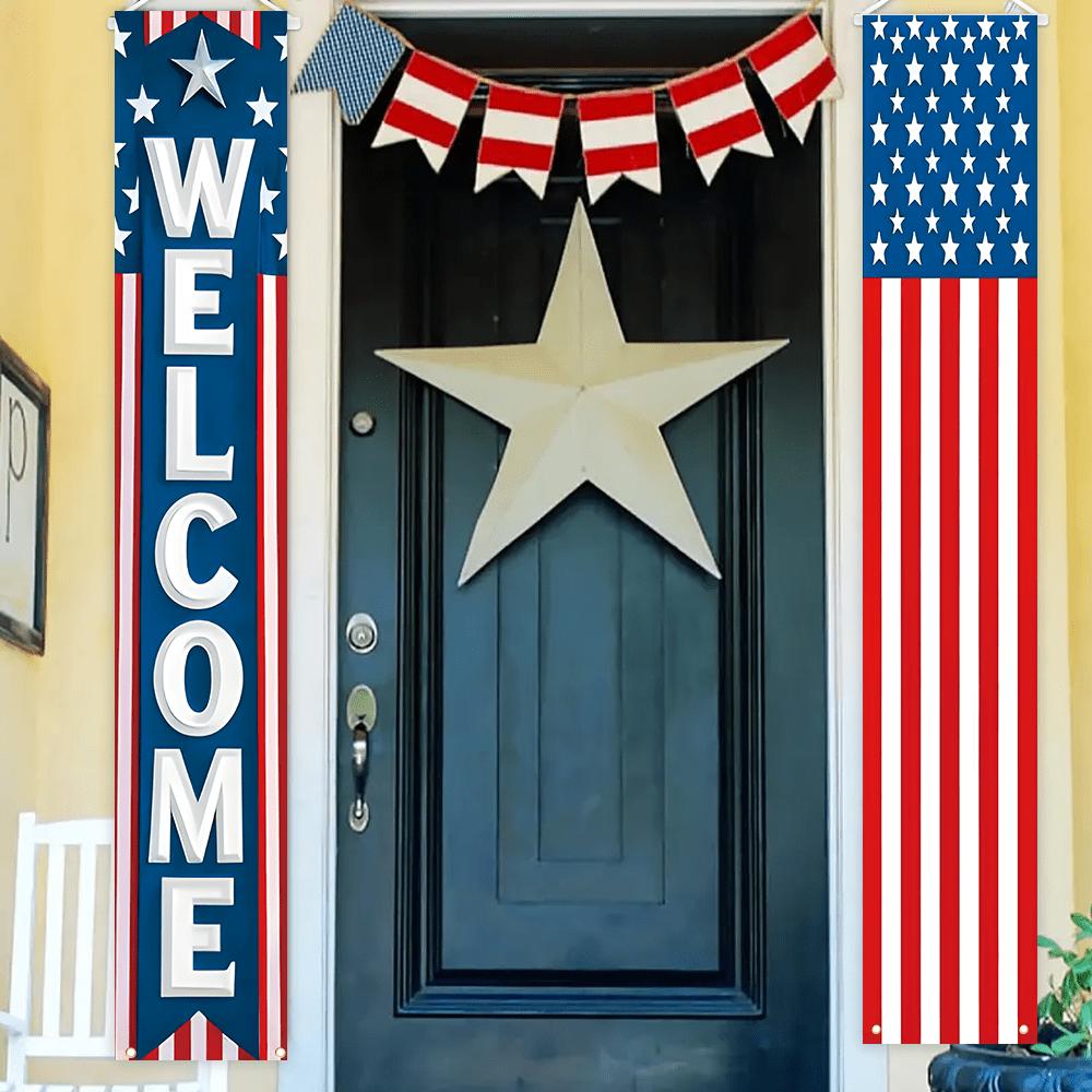 1 Pair Flag Couplet for Independence Day Porch Decoration Polyester Door Banner Anniversary Indoor Outdoor Party Decoration