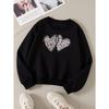Heart Pattern Print Design Girls' Crew Neck Fashion Sweatshirt, Autumn and Winter Western Style Top, Children's Long Sleeved T-shirt