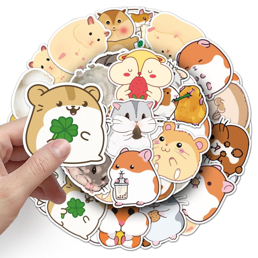 50pcs Waterproof Hamster Cartoon Stickers for DIY Kids' Water Bottles & Suitcases