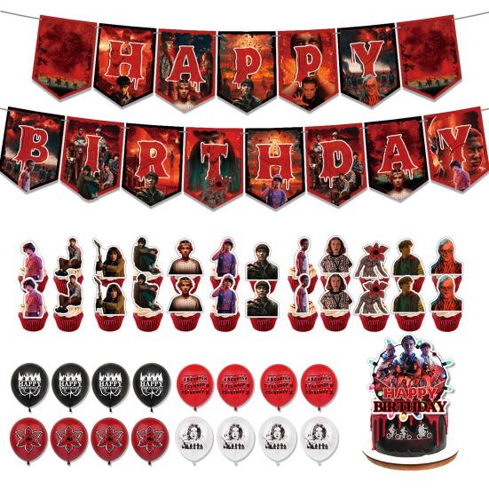 Geburtstagsfeier Dekorationen Happy Birthday Banner Luftballons Cake Topper Cupcake Einstecker Set Anime Themenparty Zubehör für Geburtstag Weihnachten