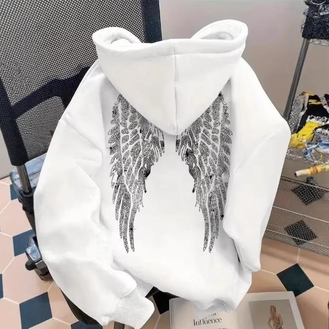 Trendy Wing Print Casual Loose Hoodie