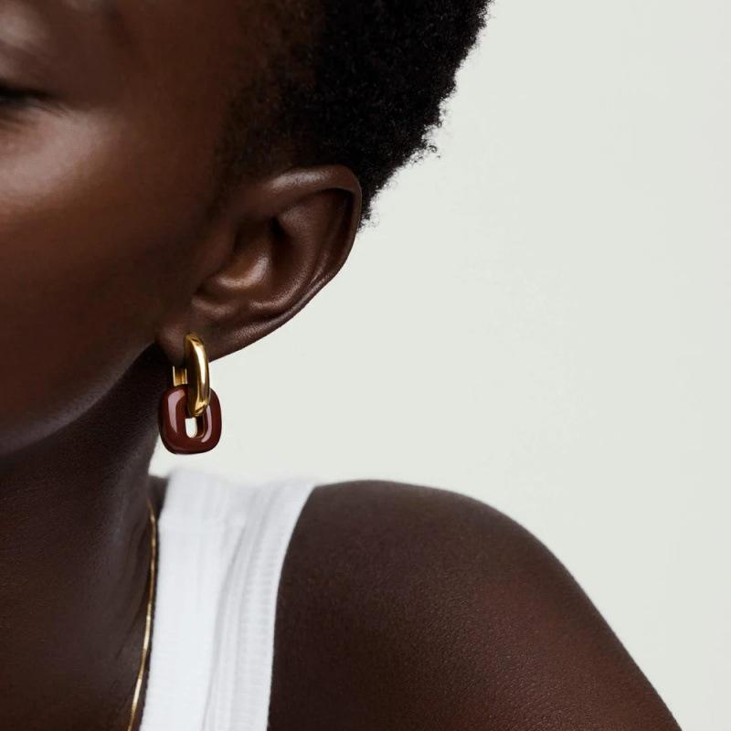Niche Design Brass Plated 18K Real Gold Contrasting Color Drop Glaze Ear Buckle Trendy Temperament Versatile Commuter Earrings