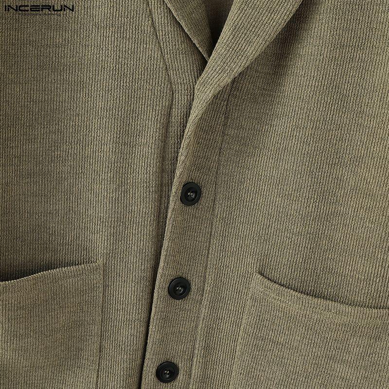 INCERUN Pulovere Subțiri Casual cu Mânecă Lungă și Guler Rever pentru Bărbați