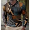 Geometric Pattern Long-Sleeve Polo Shirt, Stylish Casual Wear Essential