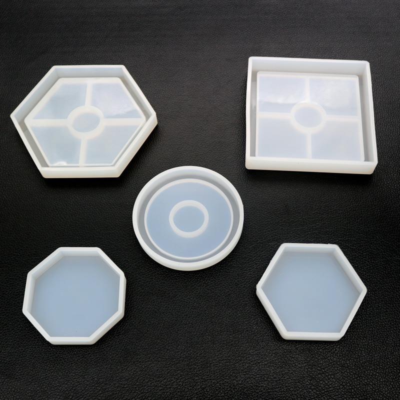 5Pcs Handmade Mirror Silicone Coaster Molds Hexagonal Square Base Mold Kit Resin Key Zone Square Epoxy Casting Molds
