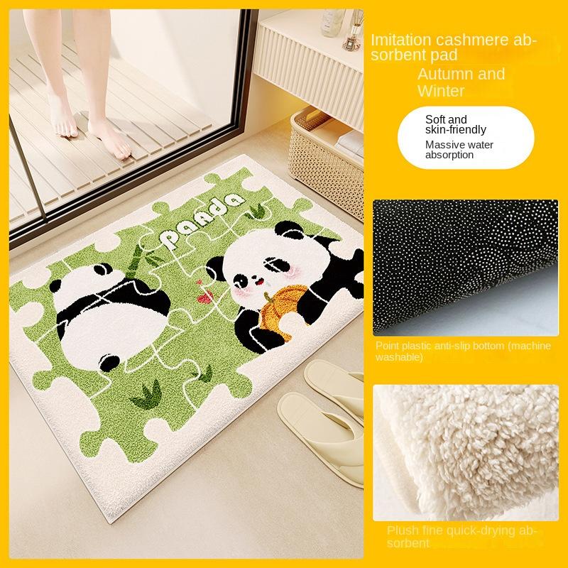 VIKAMA Cartoon Panda Badezimmertür Teppich Saugfähige Rutschfeste Matte Schlafzimmer Imitation Kaschmir Teppich Heimdekoration