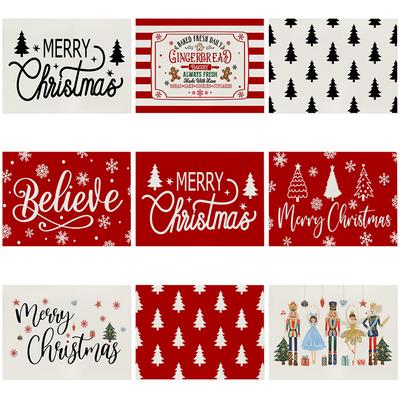 Christmas Linen Blend Placemat Set - Waterproof Heat Resistant Table Mat for Dining Kitchen Decor
