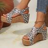 Leopard Print Chunky Platform for Sandals Women  Summer Thick Sole Wedge Sandals Woman Peep Toe Casual Beach Shoes