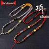 Multicolor Glass and Agate Beaded Choker Necklace with Retro Pendant - Versatile Jewelry for Men and Women