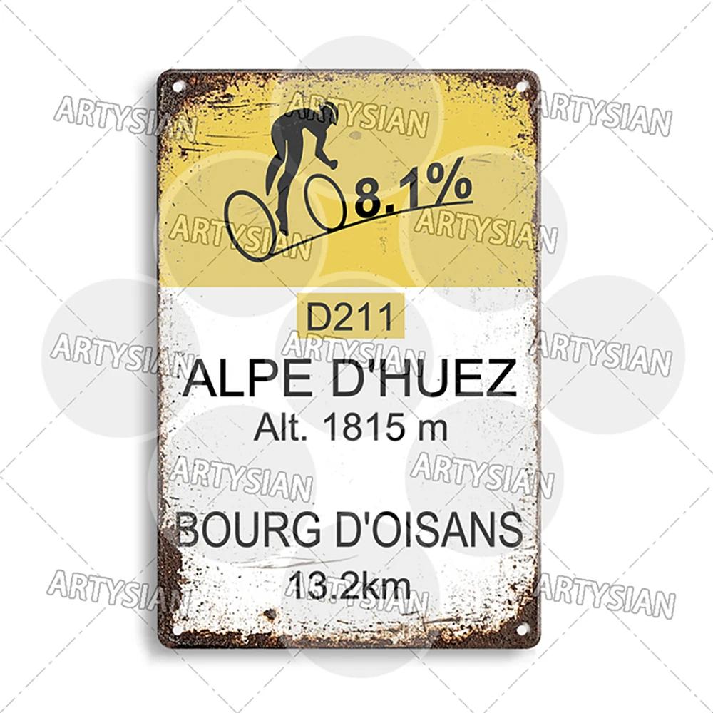 Tour de France Kovová cedule Cyklistická plaketa Paves Du Paris Roubaix Col du Galibier Col de Sarenne Alpe d'Huez Mont Ventoux Glandon