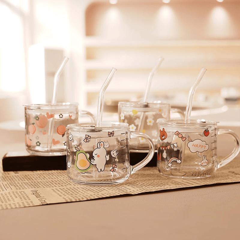 Jinyan Cartoon Glass Milk Mug with Handle