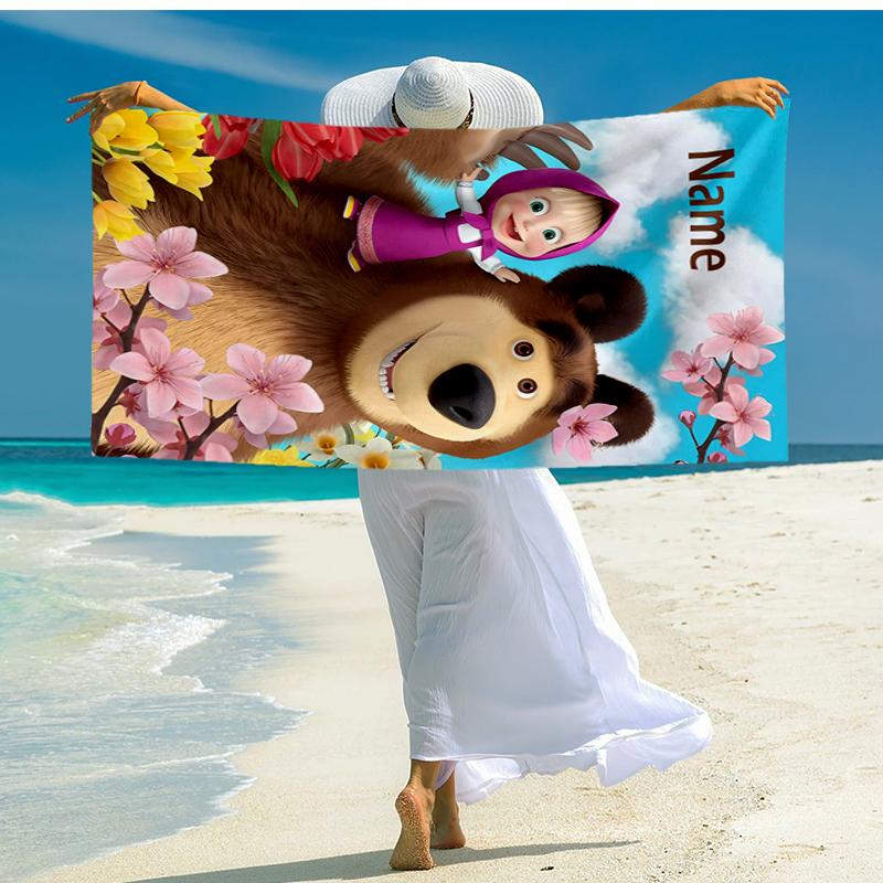 Custom Name Ultra-Soft Beach Towel with Masha Theme,Ideal for Pool - Camping, Diving - Perfect Travel Essential, Vibrant Beach Towel.