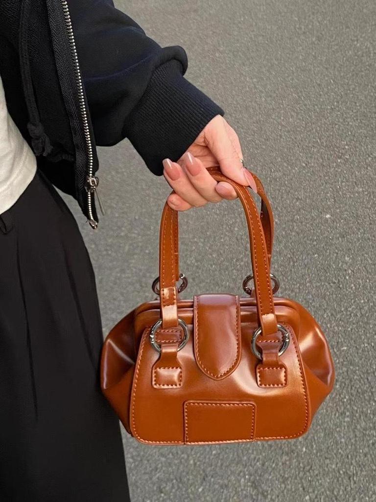 Geantă Mini de Mână Niche Retro cu Cataramă Metalică Femei 2024 - Geantă Simplă Versatilă de Umăr/Crossbody