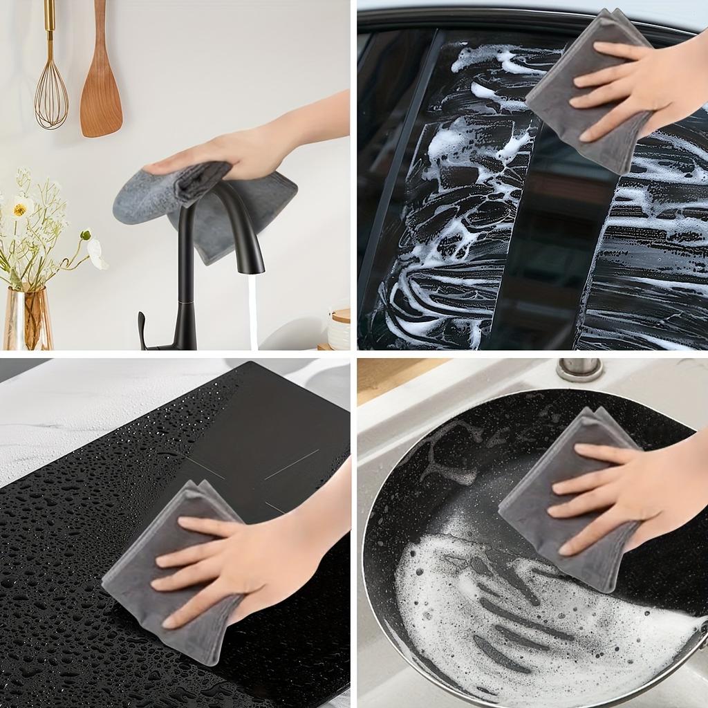 1PCS/12PCS Black Fiber Rag Kitchen Cleaning Towel Kitchen Rag Durable Reusable Cleaning Absorbent Rag