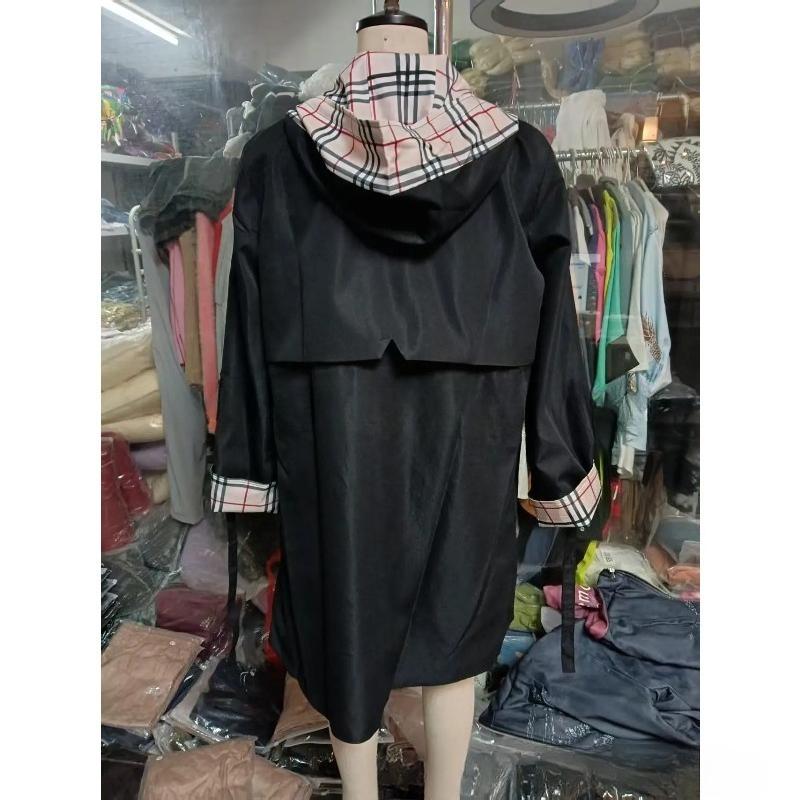 Fashion Trench Coat Women Autumn Winter Solid Color Casual Street Style Cardigan Long-sleeved Hooded Plaid