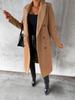 Women's Spring 2025 Versatile Woolen Double-Breasted Long Sleeve Coat with Welt Pockets