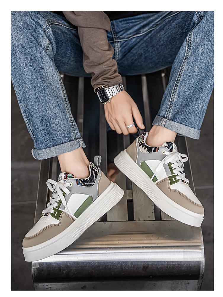 Höst Herr Vita Läder Casual Sportskor - Andningsbara Student Skate Sneakers Trendig Pappa Stil