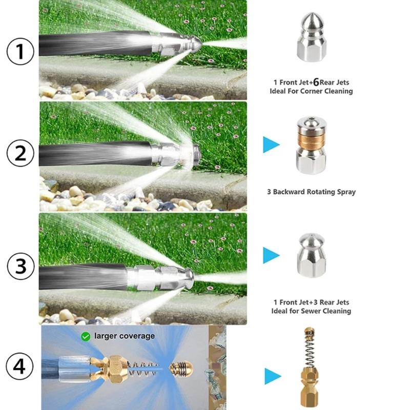 Corrosion Resistant Heavy Duty Drain Jetter Nozzle for High Pressure Washers 4000PSI Capable Lightweight Ergonomic Design