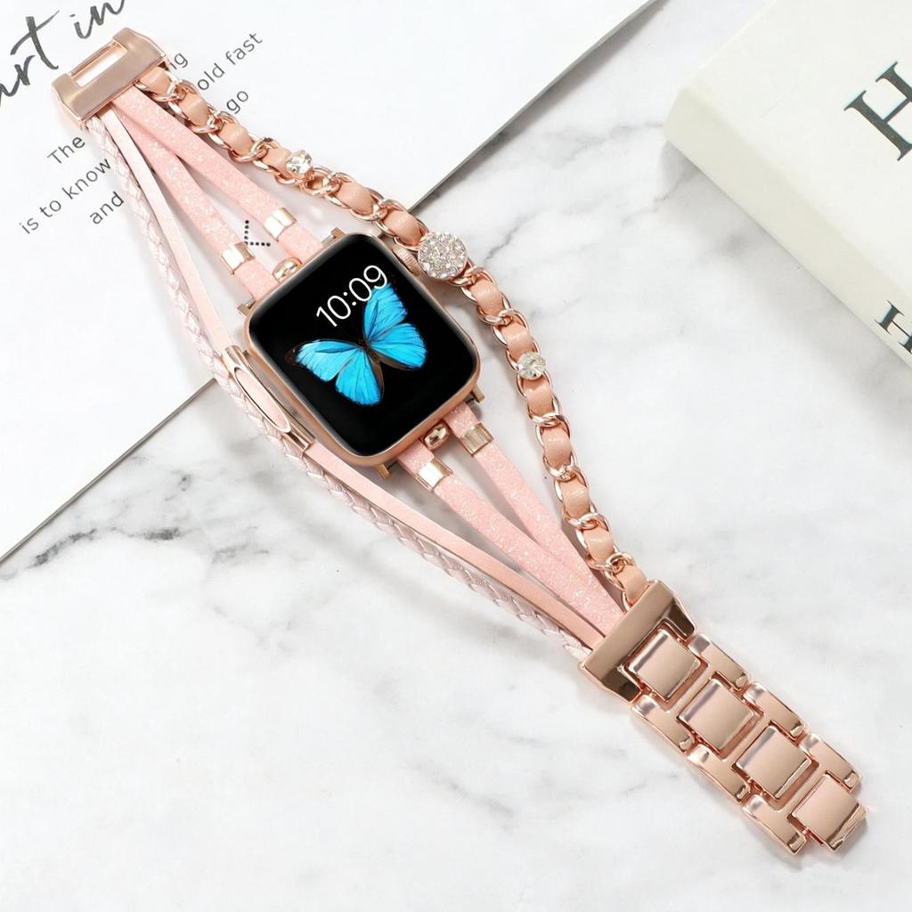Bling Weave Bracelet Strap Leather Loop For Apple Watch Band Women Series S11 10 9 8 40mm 41mm 38mm 42mm 44mm 45mm 46mm
