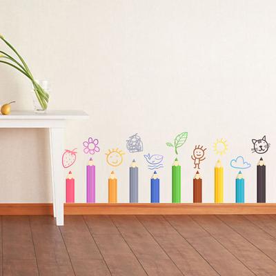 Cartoon Colorful Pencils Wall Stickers for Kids Room Kindergarten Nursery Home Decor Self Adhesive Decals