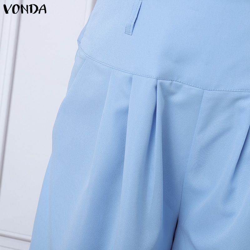 VONDA Women Casual High Zip-up Waist Casual Nonelastic Wide Leg Pants Trousers