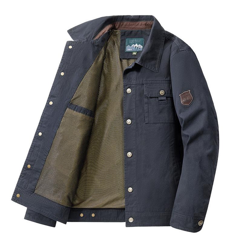 Spring and Autumn Middle-aged Men's Jacket Middle-aged and Elderly Dad's Lapel Solid Color Casual Jacket Men's Jacket