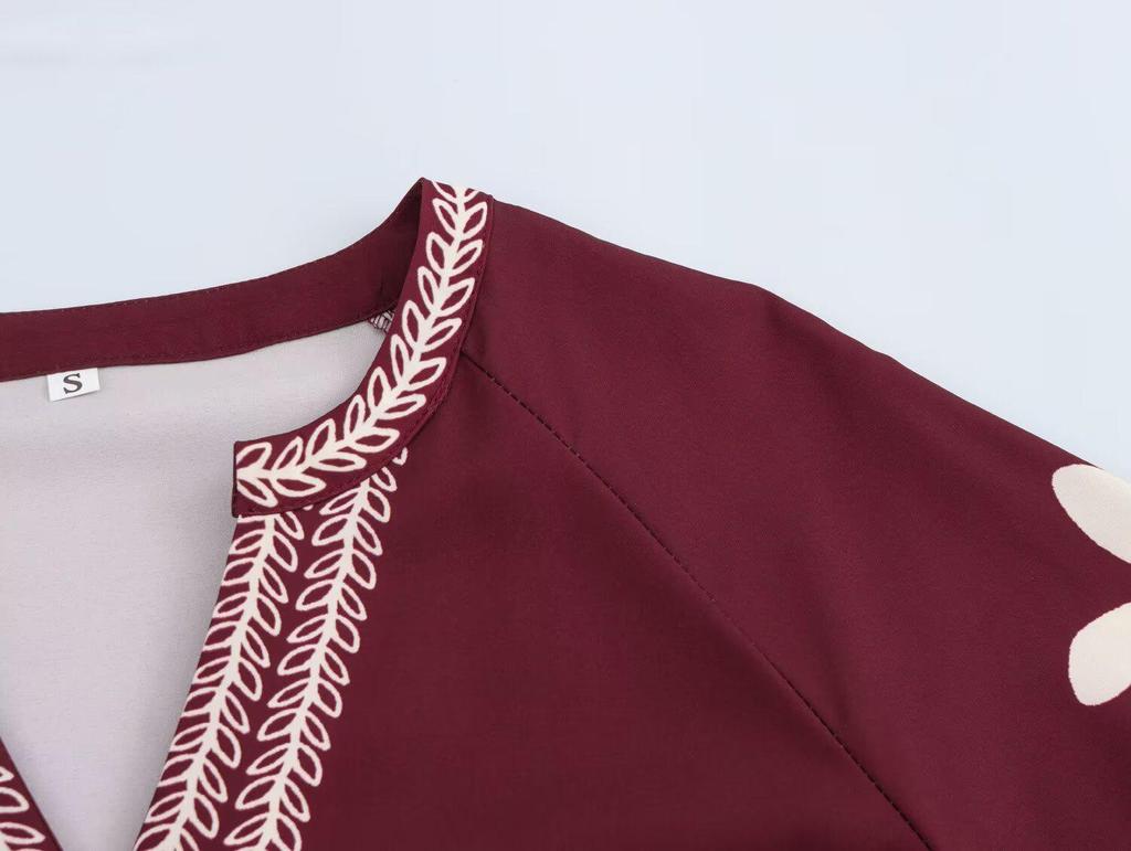 Spring 2025 Women's European & American Style V-neck Printed Long Sleeve Shirt