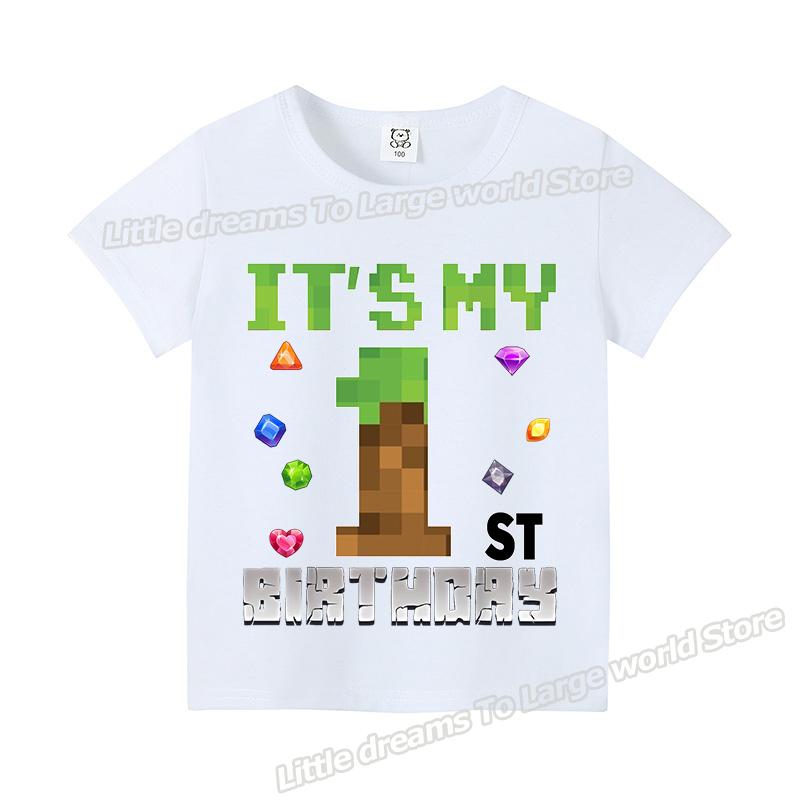Miner Crafting Number T-shirt Pixels 1-9 Birthday Party Supplies Short Sleeve Tee Boys Girls Summer Clothing Simple Base Tshirt