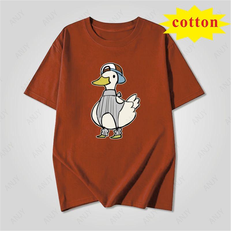 American Retro Trendy Duck Tshirt With Quirky Cartoon Print Loose Casual Short Sleeved Cotton Top