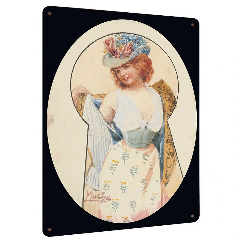 

Vintage Hand Painted Beauty Metal Tin Sign European Style Living Room Wall Art Decorative Hanging Painting 20x30cm（7.8x11.8inch）