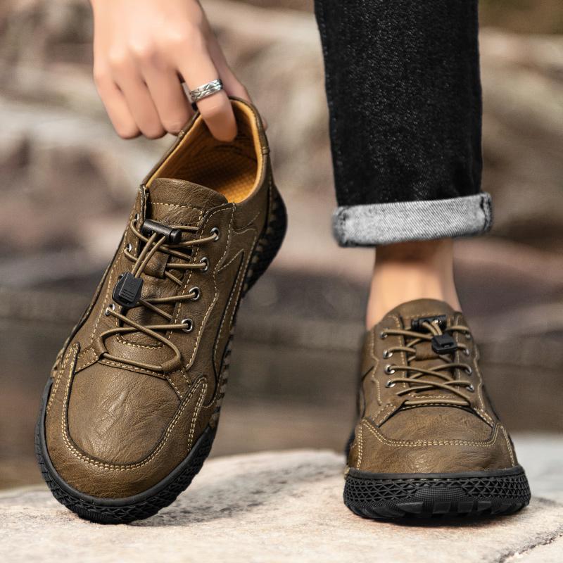 Outdoor Male Sneakers Hiking Shoes All-match Walking Shoes Non-Slip Leather Treking Footwear Leisure Lace Up Mens Casual Flats