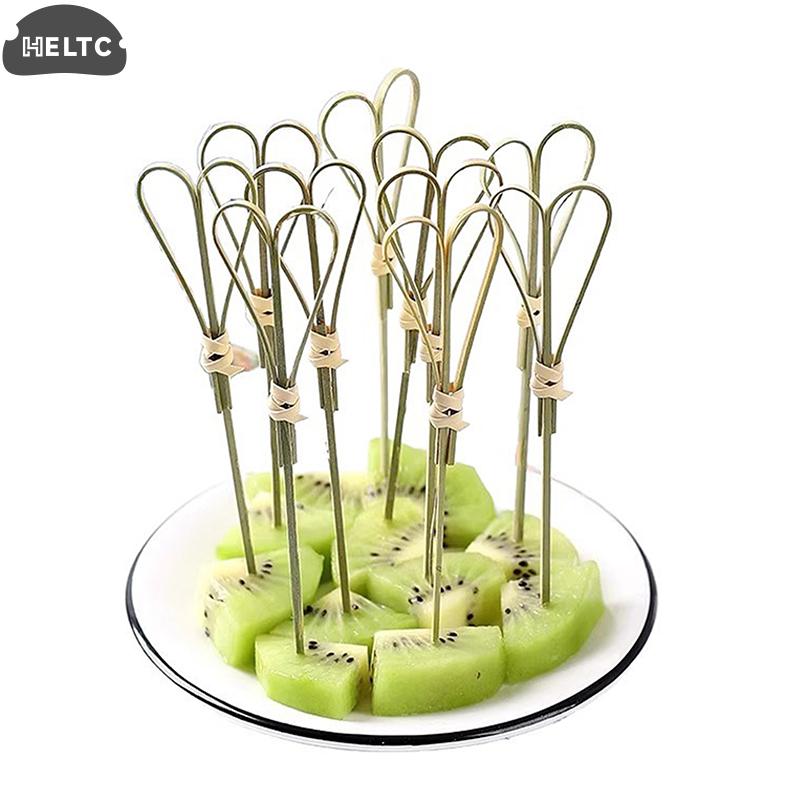 100Pcs Bamboo Skewers Barbeque Bar Tool Kitchen Cocktail Picks Disposable Bamboo Knot Skewers Fruit Forks Stick For Home Party