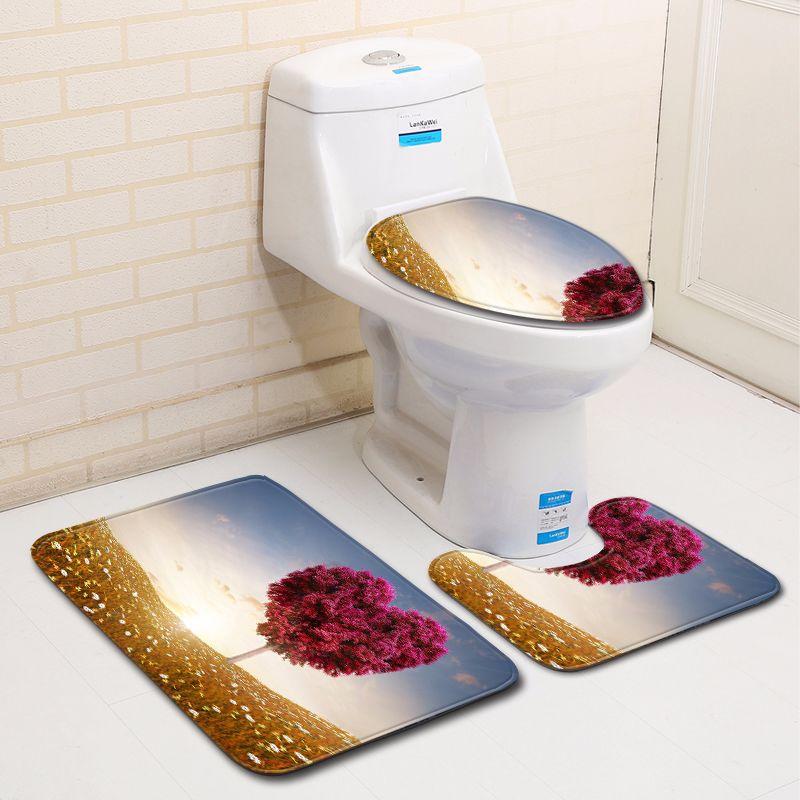 3D Heart-Shaped Bathroom Toilet Three-Piece Floor Mat Doormat Bathroom Carpet