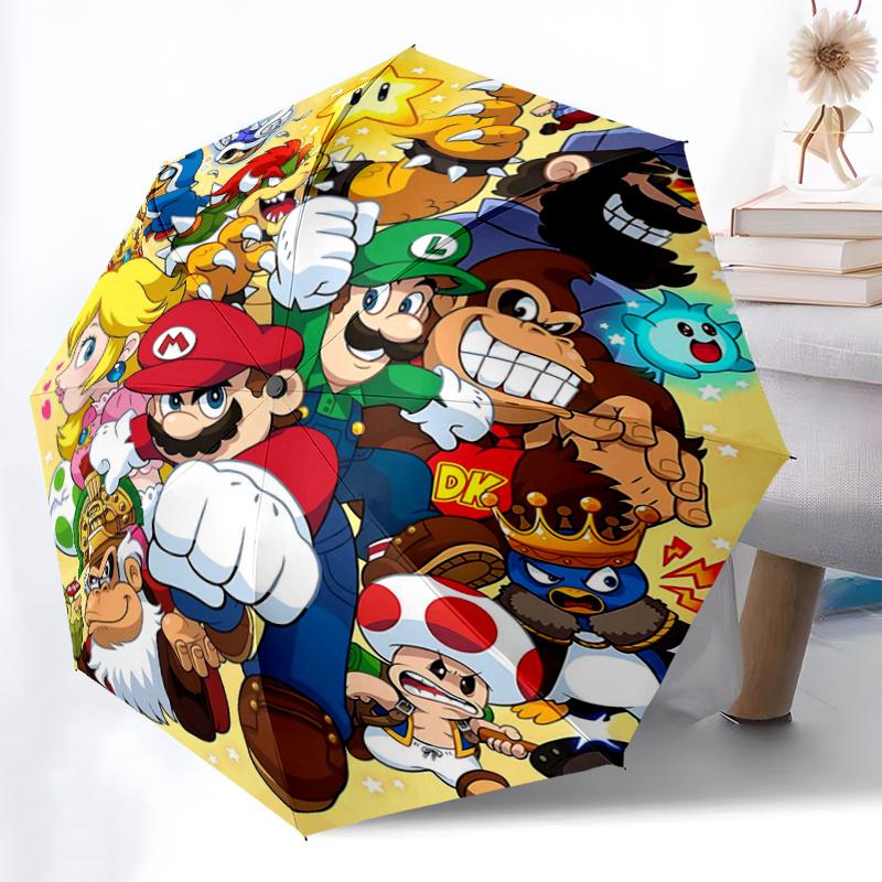 1pc Super Mario Bros Adventure Pattern Automatic Cartoon Umbrella is Fashionable and Good-Looking, a Portable 3-Fold Umbrella, Suitable for Travel and