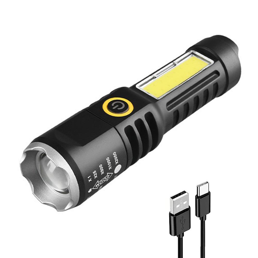 Waterproof Torch Light Telescopic Zoom XPE COB LED Camping Flashlight Type-C USB Charging Hiking Flashlight 4 Modes for Outdoor
