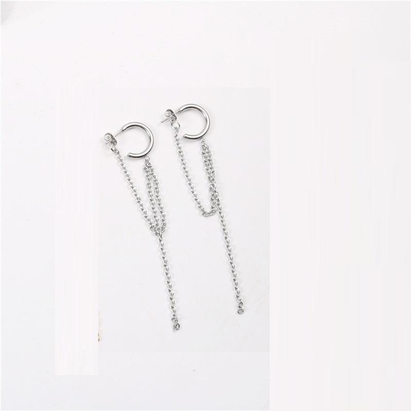 Fenny Waterproof Versatile Popular Chain Tassel Dangle C-shaped Hoop Earring No Fade Stainless Steel Ladies Jewelry