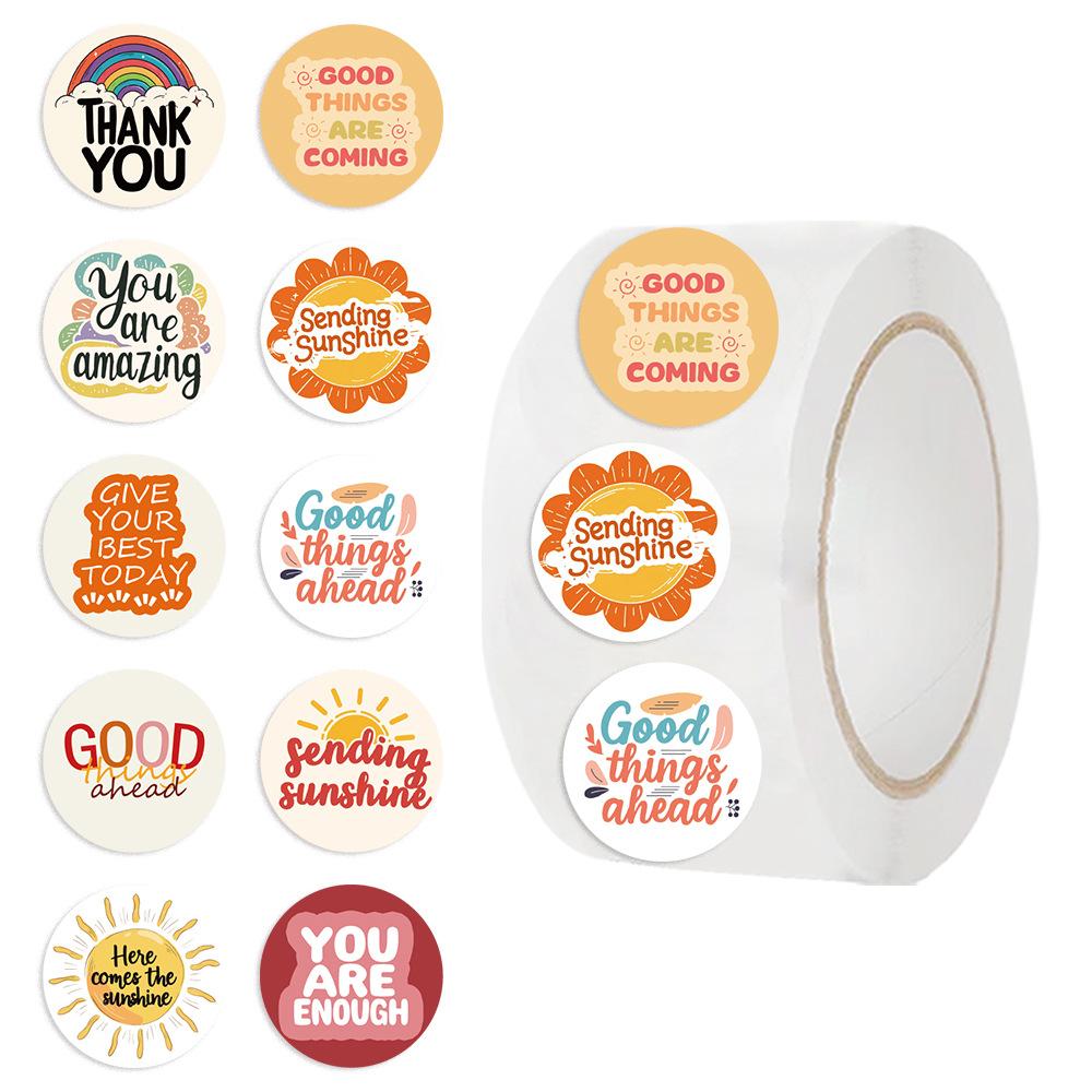 500 Sheets/roll Roll Stickers Tape Sunny Phrase Stickers Manual Account Material Decorative Envelope Seal Stickers