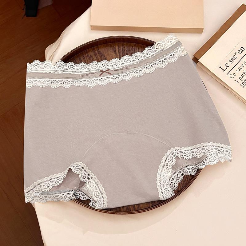 Ladies Spring and Autumn Lace Cotton Extended Crotch 10A Antibacterial Mid Waist Flat Angle Briefs