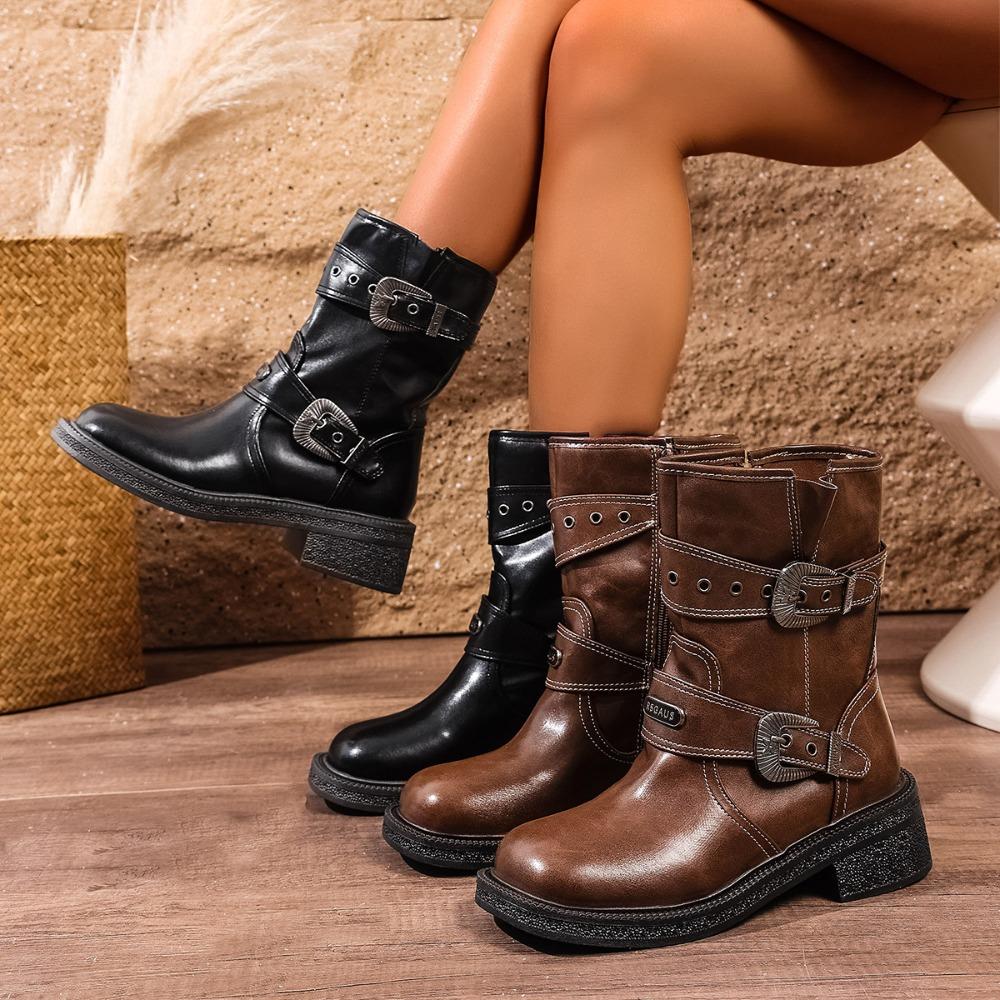 2025 Fashion Boots - Black and Brown  Adult Style with Metal Rivets  Boots with Platform