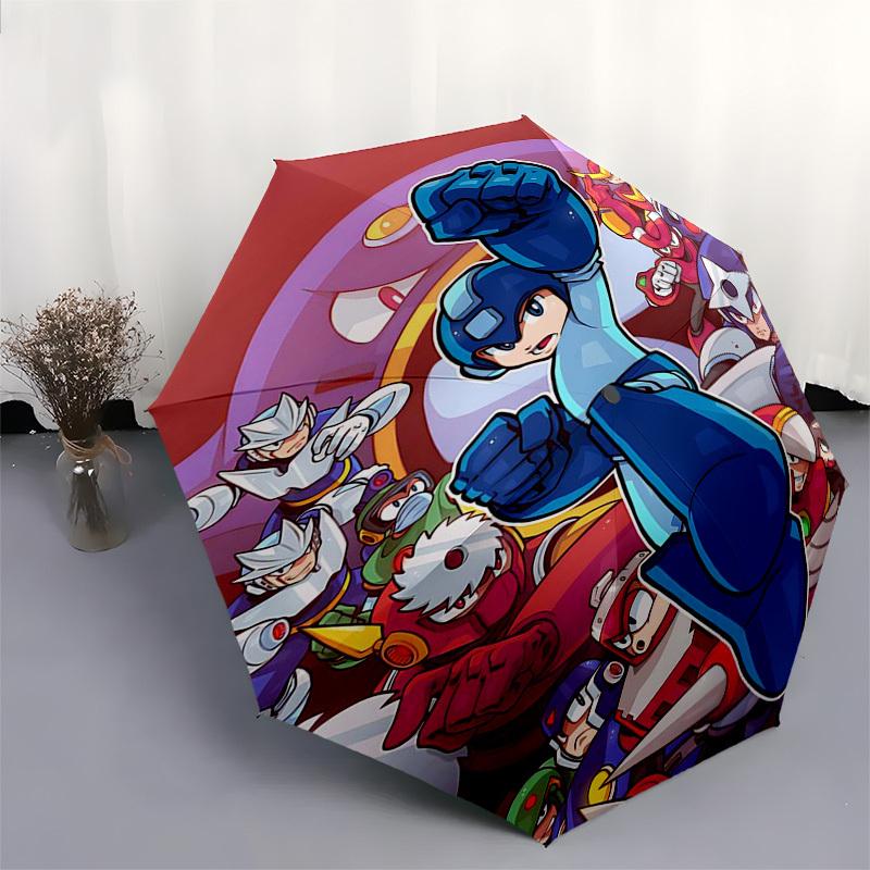 1pc Mega Man Automatic Folding Umbrella, Portable 3-Fold Design with 8-Bone Iron Frame, Outdoor for Fans, Travelers, Everyday Use, Gift Idea.Y077